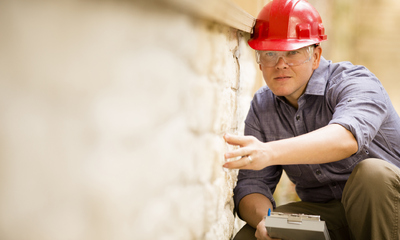 Man Inspecting Siding of Property